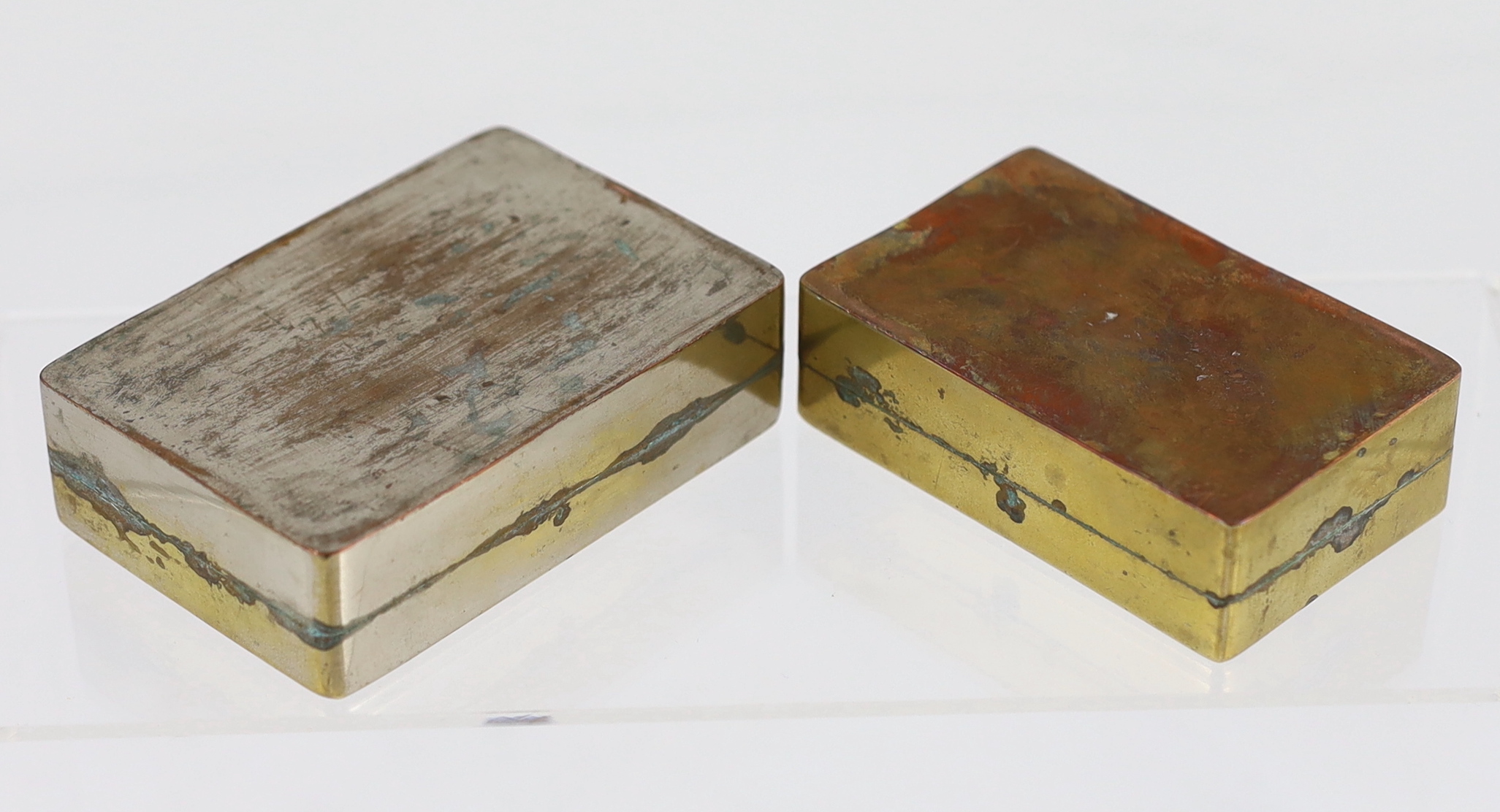 Two Chinese paktong ink boxes, early 20th century